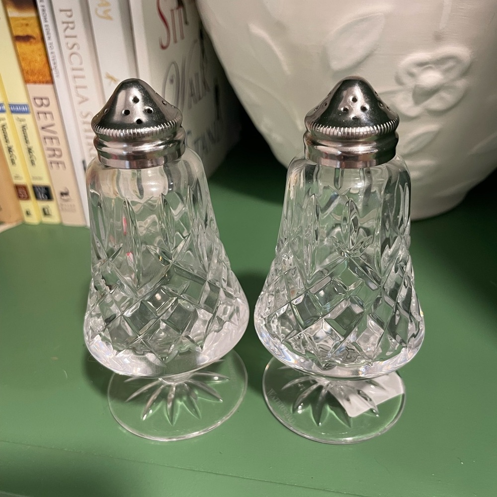 Pair of Waterford Crystal Salt and Pepper Shakers with Silver Tops. BRAND NEW